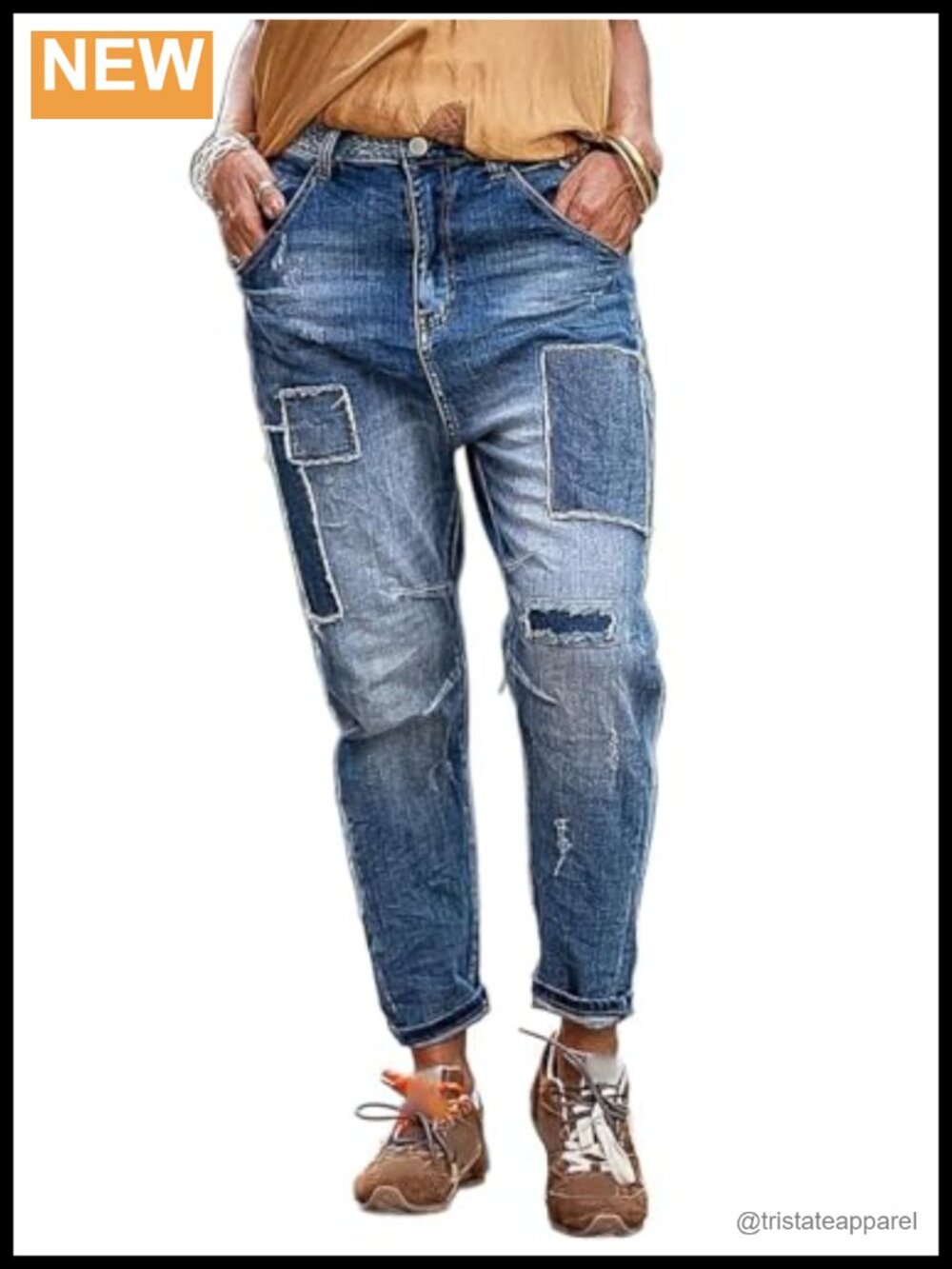 Low Rise Straight Leg Ripped Patchwork Distressed Button Fly Denim Jeans